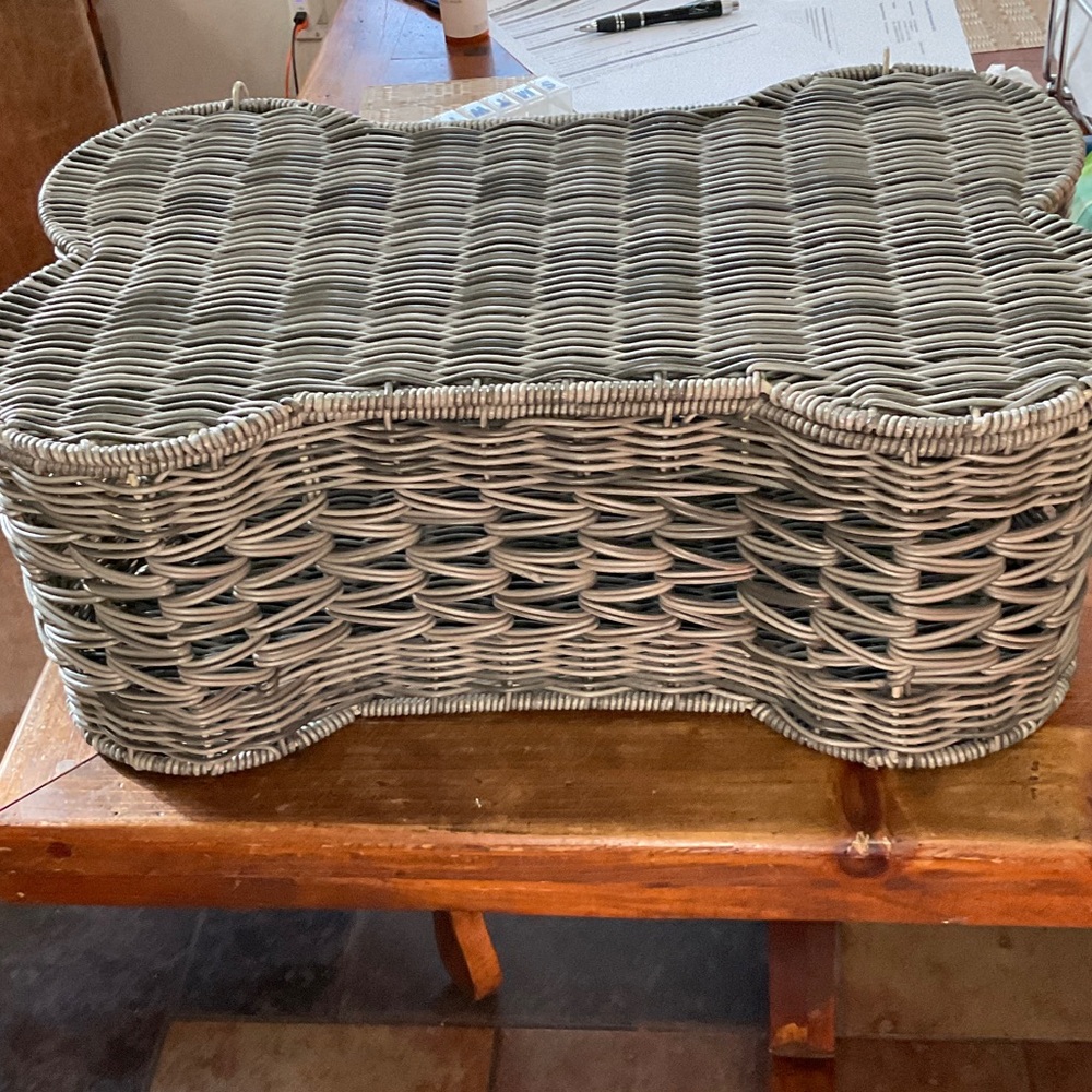 Gray Wicker Dog Bone Basket